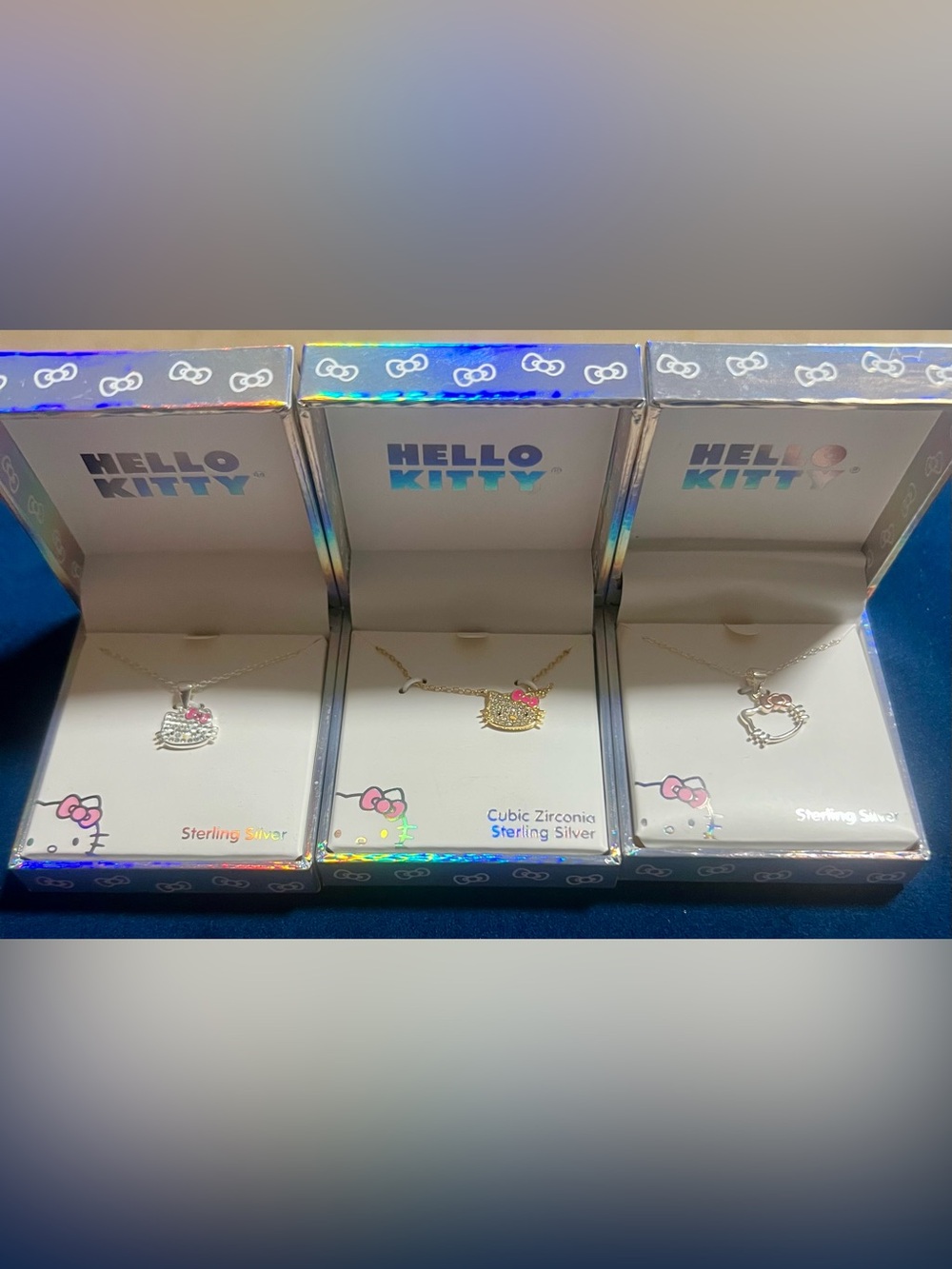 Hello Kitty 3 Necklace with Pink Bow and Clear Stones